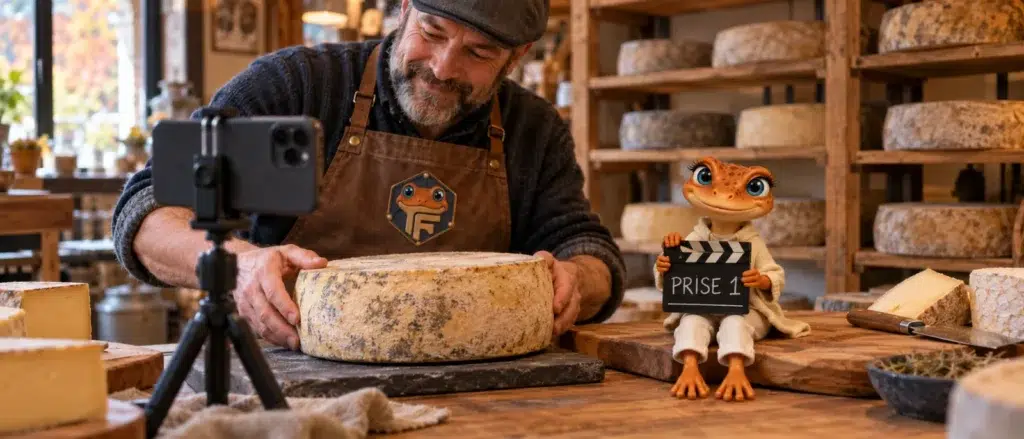 Un fromager filme sa meule, Mini Froggy tient le clap