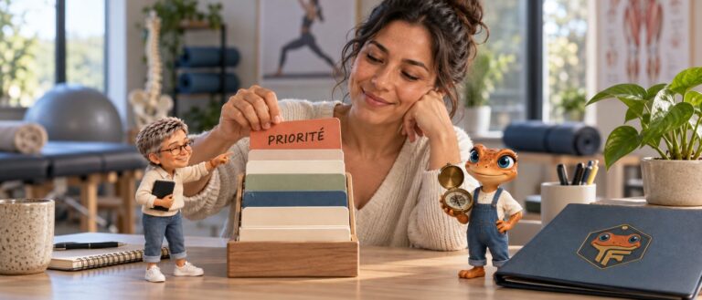 Stratégie et accompagnement : une propriétaire de studio place sa priorité en haut, avec Valérie en miniature