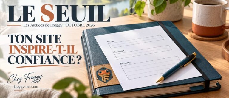 Politique de confidentialité : un formulaire minimal repose sur un dossier fermé, couverture Chez Froggy